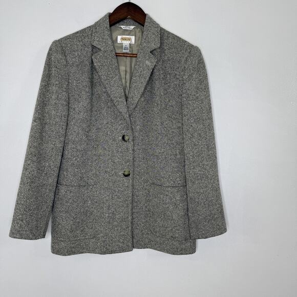 Talbots Blazer Womens 6 Gray Tweed Silk Wool Two Button Italian Fabric Petite - Picture 1 of 8